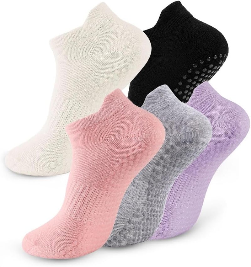 kepiibi 5 Pairs Pilates Socks with Grips for Women Non Slip Grip Yoga Crew Socks for Barre Hospital Barefoot Workout - Image 1